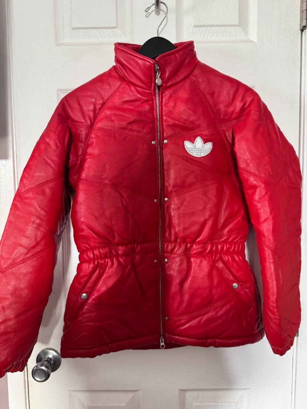 Adidas Originals Y2K Red Genuine Leather Puffer Jacket – Factory SAMPLE RARE M